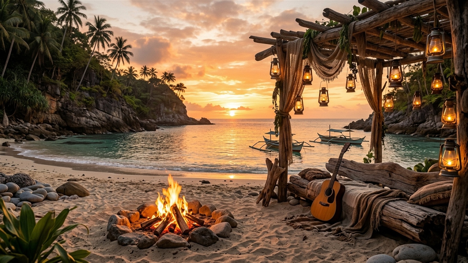 Starlit Beach Bonfire & Acoustic Guitar